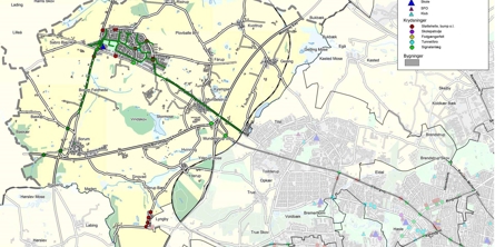 Kort over sikre skoleveje til Sabro-Korsvejskolen