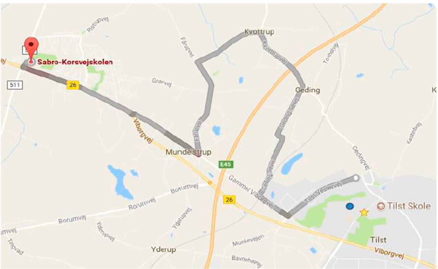 Skolebus til Sabro-Korsvejskolen: Rute A